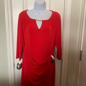 Red Women's Draped Chain-Accent Dress